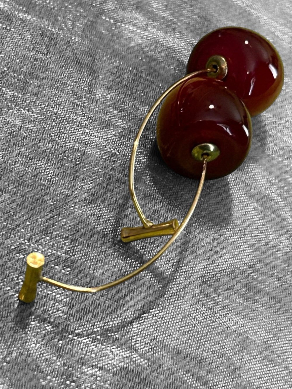 Glossy Red Cherry Stem Drop Earrings - Picture 2 of 4